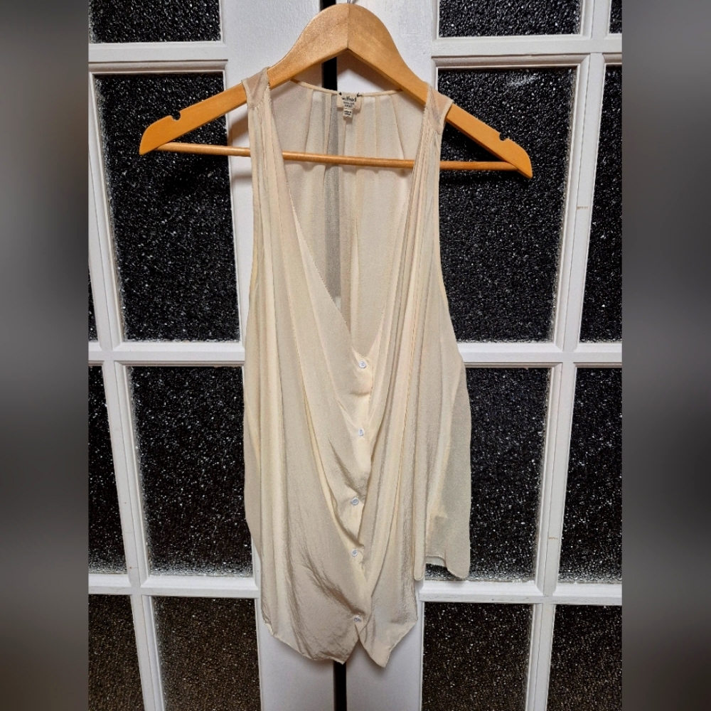 100% Silk Wilfred button up sleeveless blouse vest sheer cream small